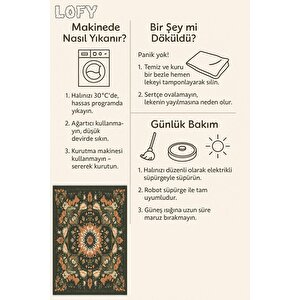 Yeşil Bohem Mandala Desenli Halı – Doğal Ve Toprak Tonları – Makinede Yıkanabilir, Tüy Tutmaz, Pamuk Dokuma Tabanlı