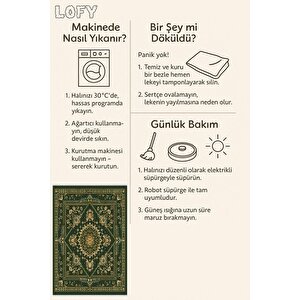 Zümrüt Ve Altın Tonlarında Geleneksel Desen – Orta Doğu Esintili Tasarım – Makinede Yıkanabilir, Tüy Tutmaz, Pamuk Dokuma Taban