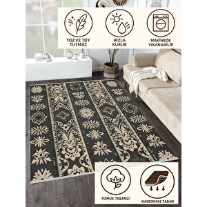 Siyah Ve Krem Renkli Geleneksel Desenli Halı – Şıklığıyla Dikkat Çeker, Makinede Yıkanabilir, Toz Tutmaz