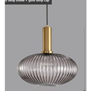 Rustik Dekoratif Metal Modern Füme Opal Camlı Tekli  Avize