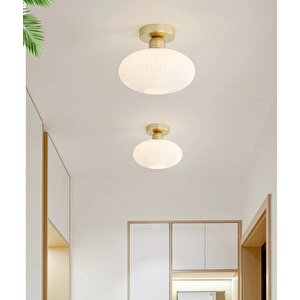 Rys Retro Metal Tavan Plofyoner Opal Camlı Dekotatif Rustik Avize Çap:30 Cm