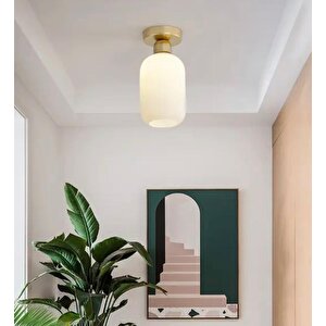 Rys Retro Metal Tavan Plofyoner Opal Camlı Dekotatif Rustik Avize Çap:12 Cm