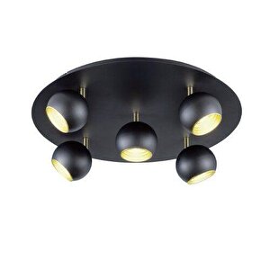 Metal Modern 5 Li Yuvarlak Siyah Led Spot Avize Günışığı Ampullü