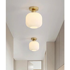 Rys Retro Metal Tavan Plofyoner Opal Camlı Dekotatif Rustik Avize Çap:20 Cm