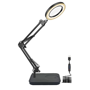 Masa Üstü Büyüteç Ayarlanabilir Işıklı Tamir Hobi Güzellik Merkezi 160mm 5x Siyah - Al5259