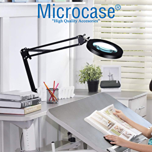 Microcase Masa Üstü Büyüteç Ayarlanabilir Işıklı Tamir Hobi Güzellik Merkezi 160mm 5x Siyah - Al5259