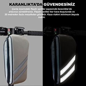 Taşınabilir Su Geçirmez 3 Bölmeli Geniş İç Hacimli Flaşörlü Scooter Bisiklet Çantası Al4249 Gri