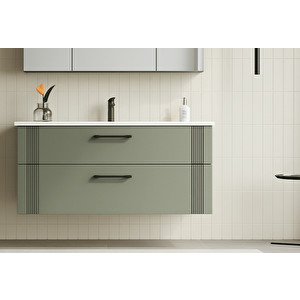 Bari 100 Cm Mat Yeşil Banyo Dolabı Alt Modül Ve Lavabo