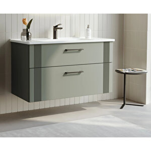 Bari 100 Cm Mat Yeşil Banyo Dolabı Alt Modül Ve Lavabo