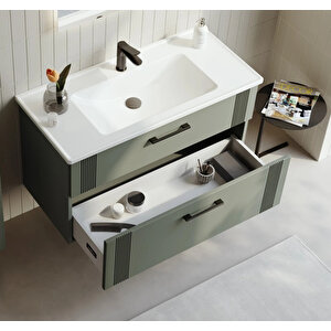 Bari 100 Cm Mat Yeşil Banyo Dolabı Alt Modül Ve Lavabo