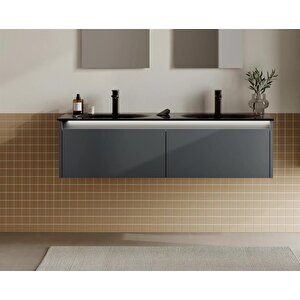 Lisbon 130 Cm Antrasit Banyo Dolabı Alt Modül Ve Lavabo