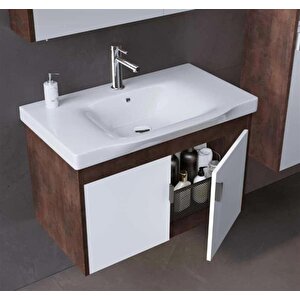 Orka Luna 80 Cm Kahve Banyo Dolabı Alt Modül Ve Lavabo