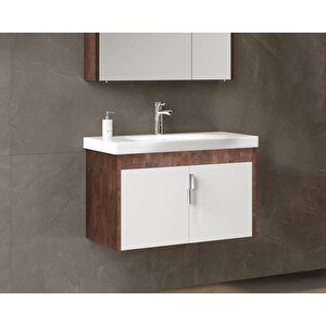 Orka Luna 80 Cm Kahve Banyo Dolabı Alt Modül Ve Lavabo