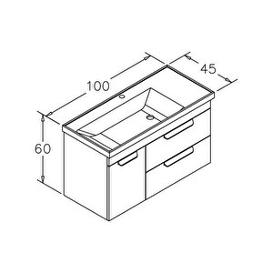 Nova 100 Cm Beyaz Banyo Dolabı Alt Modül Ve Lavabo