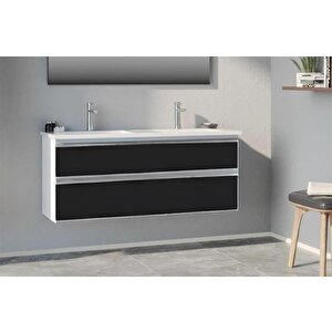 Terme 120 Cm Siyah Banyo Dolabı Alt Modül Ve Lavabo