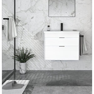 Trio 65 Cm Beyaz Kapaklı Banyo Dolabı Alt Modül Ve Lavabo