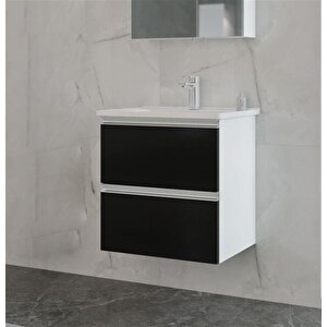 Terme 60 Cm Siyah Banyo Dolabı Alt Modül Ve Lavabo