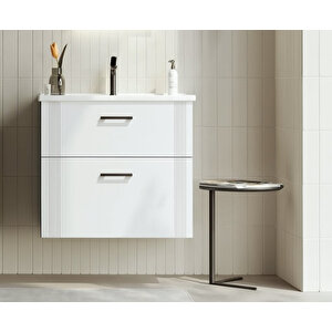 Bari 65 Cm Mat Beyaz Banyo Dolabı Alt Modül Ve Lavabo