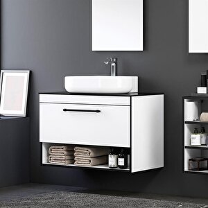 Knidos 90 Cm Beyaz Banyo Dolabı Alt Modül Ve Lavabo