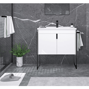 Trio 65 Cm Beyaz Kapaklı Havluluklu Banyo Dolabı Alt Modül Ve Lavabo