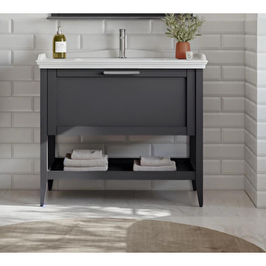 Bastle 100 Cm Antrasit Banyo Dolabı Alt Modül Ve Lavabo