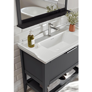 Bastle 100 Cm Antrasit Banyo Dolabı Alt Modül Ve Lavabo