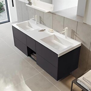 Milano 140 Cm Antrasit Banyo Dolabı Alt Modül Ve Lavabo