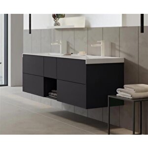 Milano 140 Cm Antrasit Banyo Dolabı Alt Modül Ve Lavabo