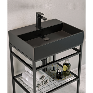 Capetown 80 Cm Siyah Banyo Dolabı Alt Modül Ve Lavabo