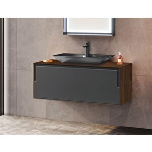 Craft 100 Cm Ceviz Antrasit Banyo Dolabı Alt Modül Ve Lavabo