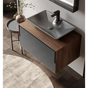 Craft 100 Cm Ceviz Antrasit Banyo Dolabı Alt Modül Ve Lavabo