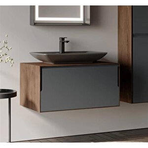 Craft 100 Cm Ceviz Antrasit Banyo Dolabı Alt Modül Ve Lavabo