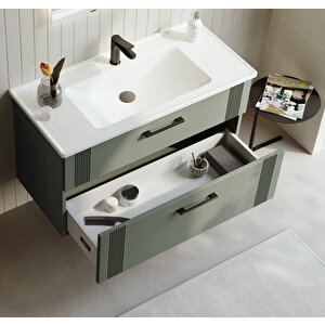 Bari 85 Cm Mat Yeşil Banyo Dolabı Alt Modül Ve Lavabo