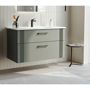 Bari 85 Cm Mat Yeşil Banyo Dolabı Alt Modül Ve Lavabo