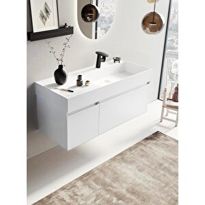 Lusso 120 Cm Beyaz Banyo Dolabı Alt Modül Ve Lavabo