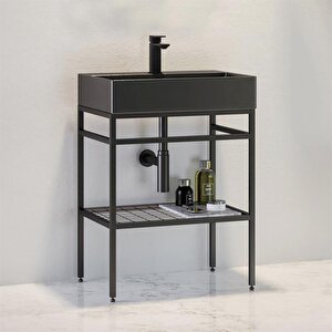 Capetown 60 Cm Siyah Banyo Dolabı Alt Modül Ve Lavabo