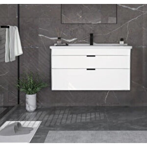 Trio 100 Cm Beyaz Çekmeceli Banyo Dolabı Alt Modül Ve Lavabo