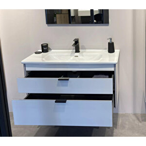 Trio 100 Cm Beyaz Çekmeceli Banyo Dolabı Alt Modül Ve Lavabo