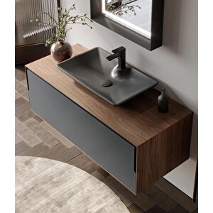 Craft 120 Cm Ceviz Antrasit Banyo Dolabı Alt Modül Ve Lavabo