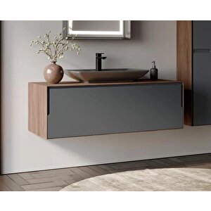 Craft 120 Cm Ceviz Antrasit Banyo Dolabı Alt Modül Ve Lavabo