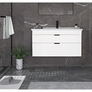 Trio 80 Cm Beyaz Çekmeceli Banyo Dolabı Alt Modül Ve Lavabo