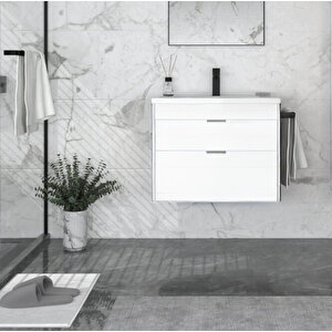 Trio 65 Cm Beyaz Çekmeceli Banyo Dolabı Alt Modül Ve Lavabo