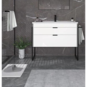 Trio 100 Cm Havluluklu Beyaz Çekmeceli Banyo Dolabı Alt Modül Ve Lavabo
