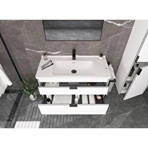 Trio 100 Cm Havluluklu Beyaz Çekmeceli Banyo Dolabı Alt Modül Ve Lavabo