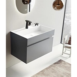 Lusso 80 Cm Gri Banyo Dolabı Alt Modül Ve Lavabo