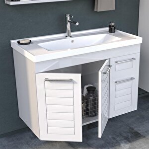 Perge 100 Cm Beyaz Banyo Dolabı Alt Modül Ve Lavabo