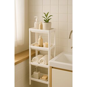 Flex Elite Pro 4 Katlı Beyaz Çok Amaçlı Raf Ünitesi – Banyo Ve Mutfak Düzenleyici Raf & Organizer - S-82