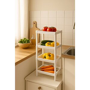 Flex Elite Pro 4 Katlı Beyaz Çok Amaçlı Raf Ünitesi – Banyo Ve Mutfak Düzenleyici Raf & Organizer - S-82