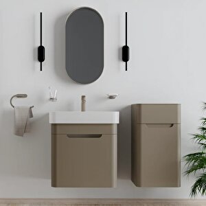 Co0060.42 Colorit Çekmeceli Lavabo Dolabı 60 Cm Ve Oval Ayna Cappuccino