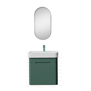 Co0060.42 Colorit Çekmeceli Lavabo Dolabı 60 Cm Ve Oval Ayna Nil Yeşili